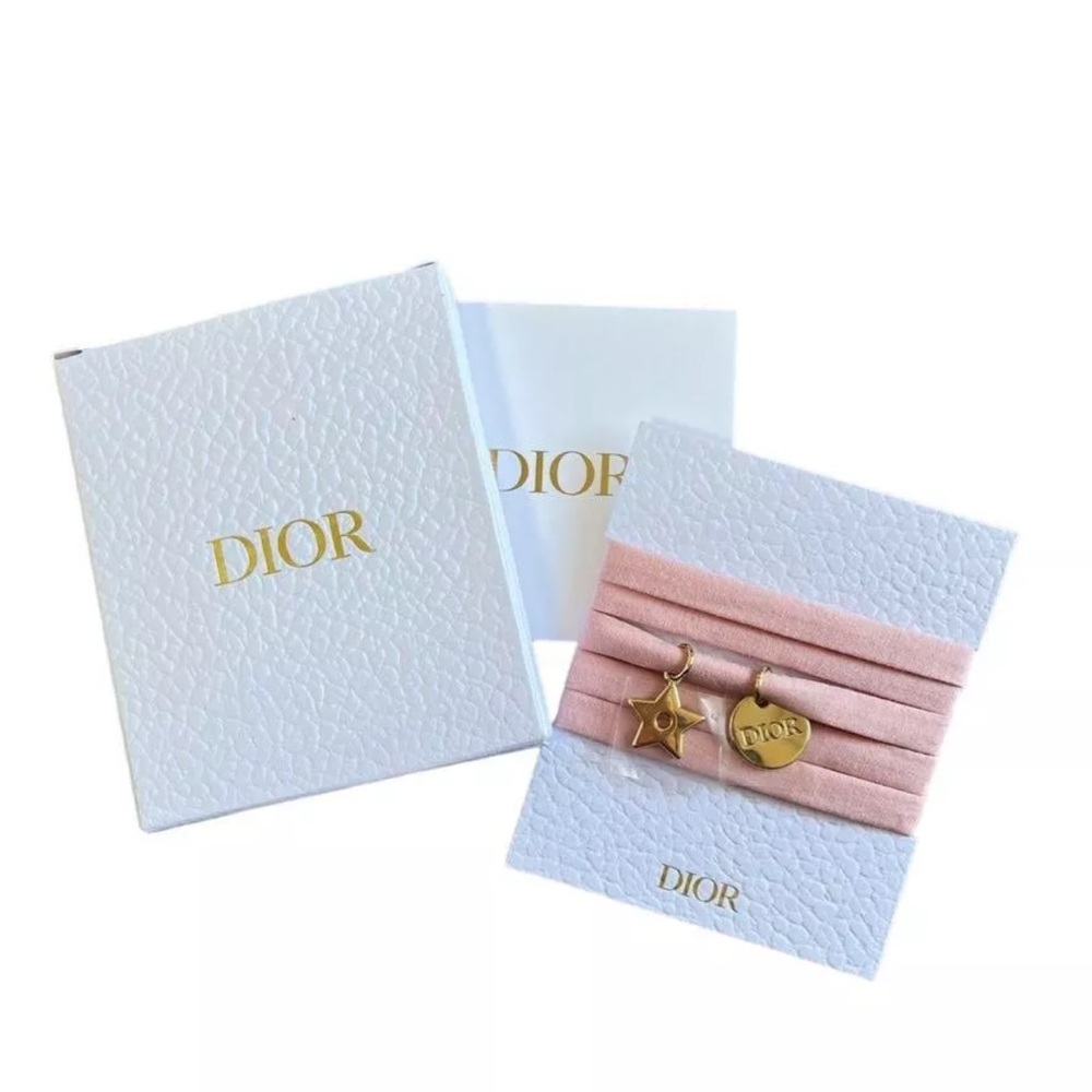 Christian Dior Pink Bracelet Choker Gold Charm Ribbon String Novelty from JAPAN